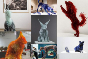 Rzeźby zwierząt ze szkła fragmentów z marta clonovo